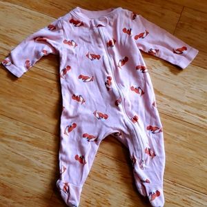 0-3 month pink fox pajamas